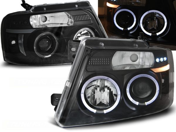 Frontlykter Ford F150 MK 11 04-08 Angel Eyes Black