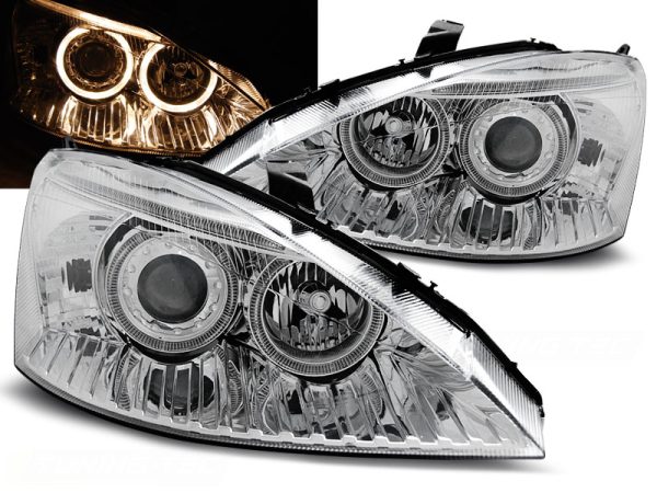 Frontlykter Ford Focus 10.98-10.01 Angel Eyes Chrome