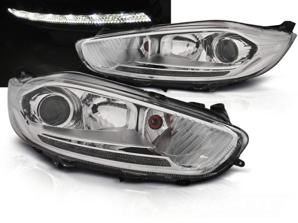 Frontlykter Ford Fiesta MK7 13-16 Led Drl Chrome