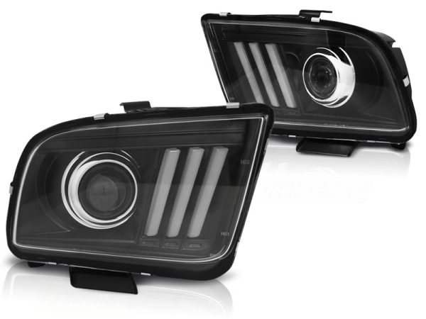 Frontlykter Ford Mustang 04-09 Tube Light Black - Bilde 2