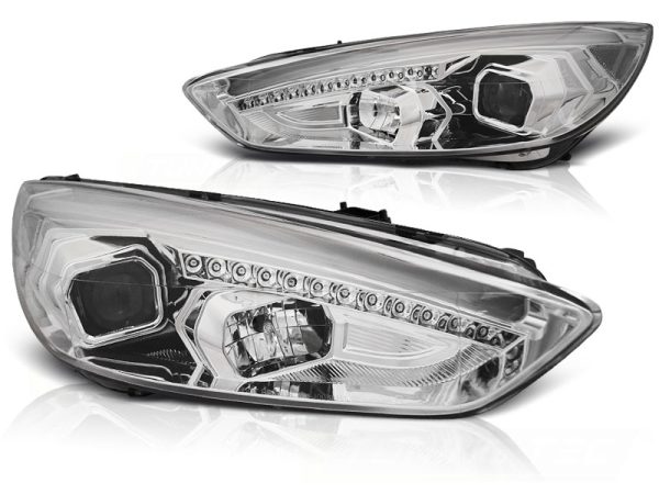 Frontlykter Ford Focus MK3 15-18 Chrome Drl Led - Bilde 2