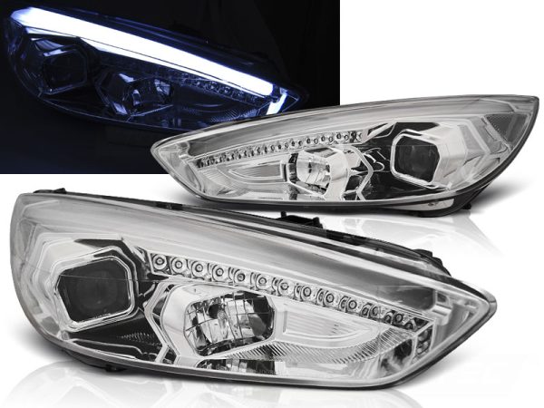 Frontlykter Ford Focus MK3 15-18 Chrome Drl Led