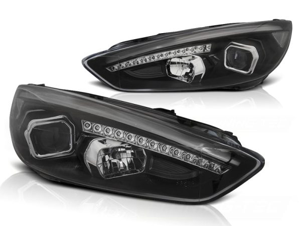 Frontlykter Ford Focus MK3 15-18 Black Drl Led - Bilde 2
