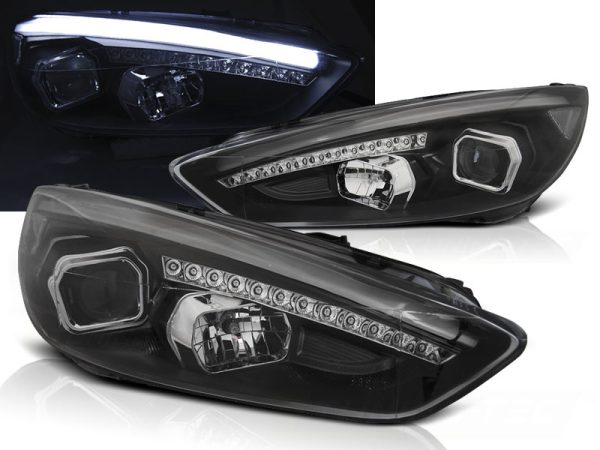 Frontlykter Ford Focus MK3 15-18 Black Drl Led