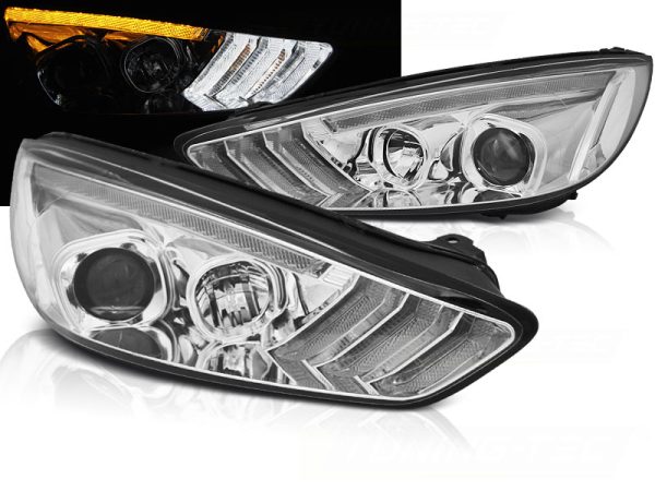 Frontlykter Ford Focus MK3 15-18 Chrome Drl Led Seq Indicator