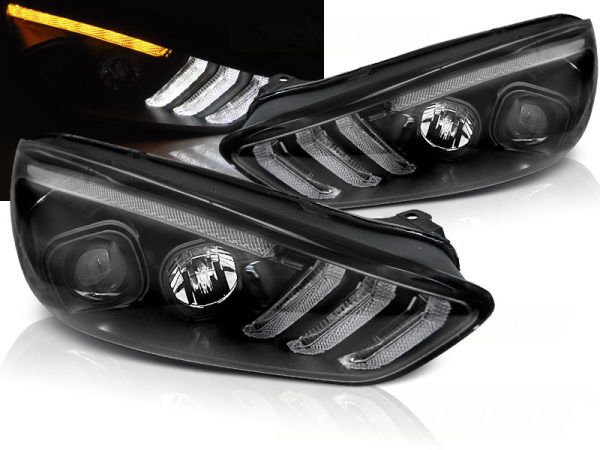 Frontlykter Ford Focus MK3 15-18 Black Drl Led Seq Indicaor