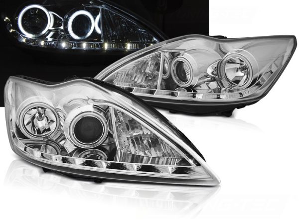 Frontlykter Ford Focus II 02.08-10 Angel Eyes CCFL Chrome