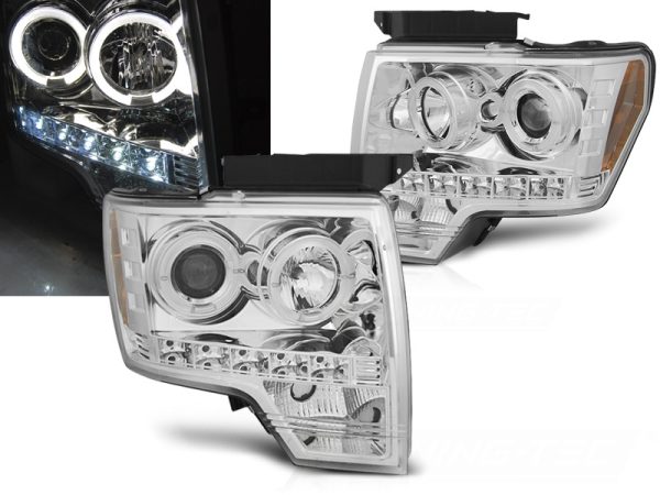 Frontlykter Ford F150 Mk12 08-14 Angel Eyes Chrome