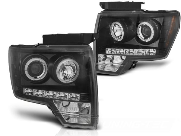 Frontlykter Ford F150 Mk12 08-14 Angel Eyes Black - Bilde 2