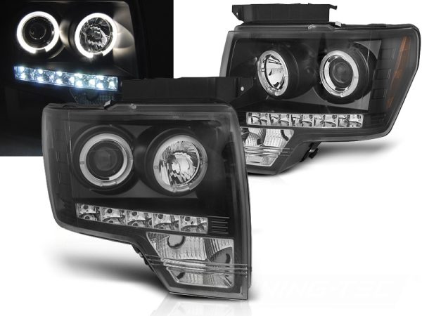 Frontlykter Ford F150 Mk12 08-14 Angel Eyes Black