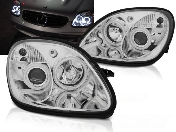 Frontlykter Mercedes R170 SLK 04.96-04 Angel Eyes Chrome