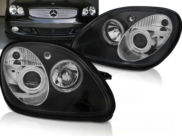 Frontlykter Mercedes R170 SLK 04.96-04 Angel Eyes Black