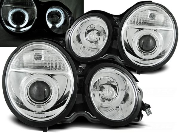 Frontlykter Mercedes W210 E-Klasse 95-05.99 Angel Eyes Chrome
