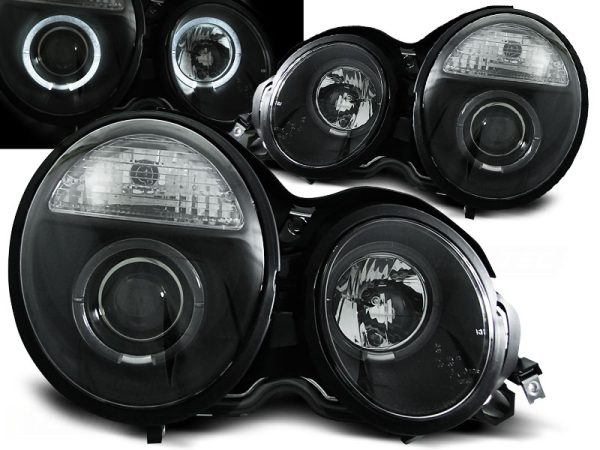 Frontlykter Mercedes W210 E-Klasse 95-05.99 Angel Eyes Black