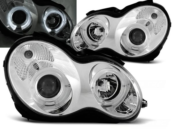 Frontlykter Mercedes W203 C-Klasse 07.00-03.04 Angel Eyes Chrome
