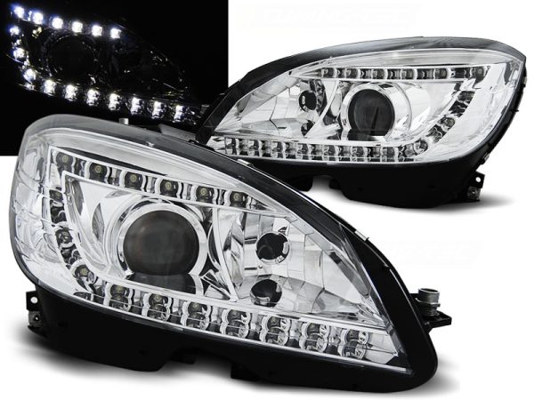Frontlykter Mercedes W204 07-10 Xenon Lyskaster Daylight Chrome