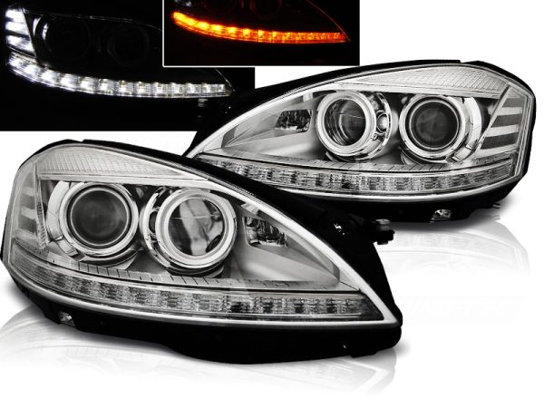 Frontlykter Mercedes W221 05-09 Xenon Lyskaster Daylight Chrome