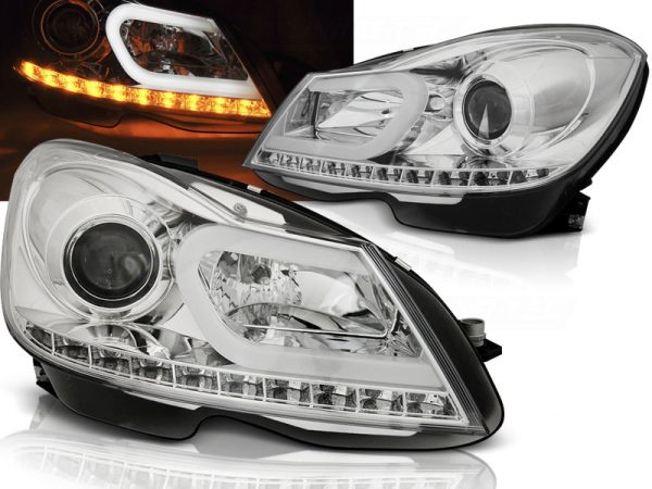 Frontlykter Mercedes W204 11-14 Tube Light Chrome