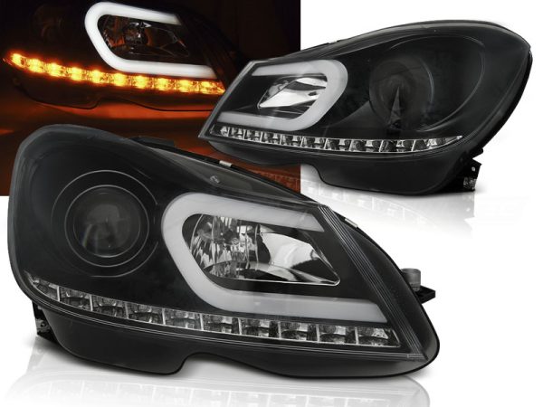 Frontlykter Mercedes W204 11-14 Tube Lights Black