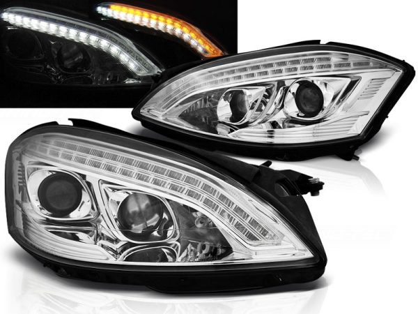 Frontlykter Mercedes W221 05-09 Xenon Lyskaster Daylight Chrome