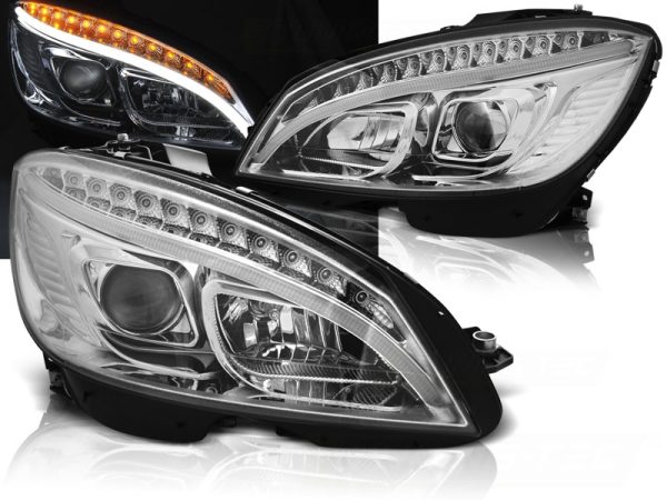 Frontlykter Mercedes W204 07-10 Tube Light Chrome