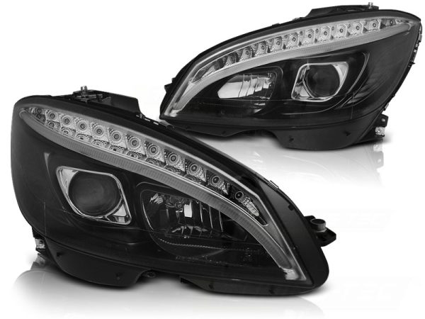 Frontlykter Mercedes W204 07-10 Tube Lights Black - Bilde 2