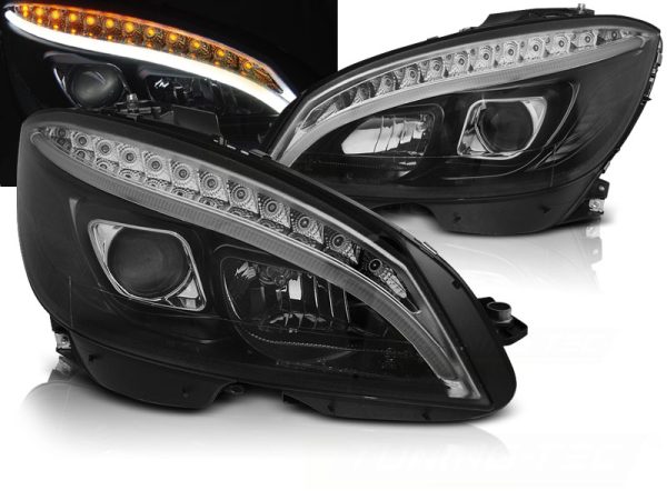 Frontlykter Mercedes W204 07-10 Tube Lights Black