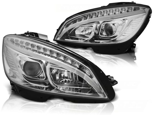 Frontlykter Mercedes W204 07-10 Tube Light Chrome Seq - Bilde 2