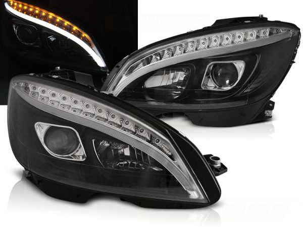 Frontlykter Seq Mercedes W204 07-10 Tube Lights Black