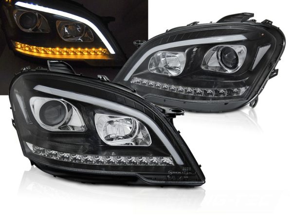 Frontlykter Mercedes W164 ML M-Klasse 09-11 Tube Light Black Seq