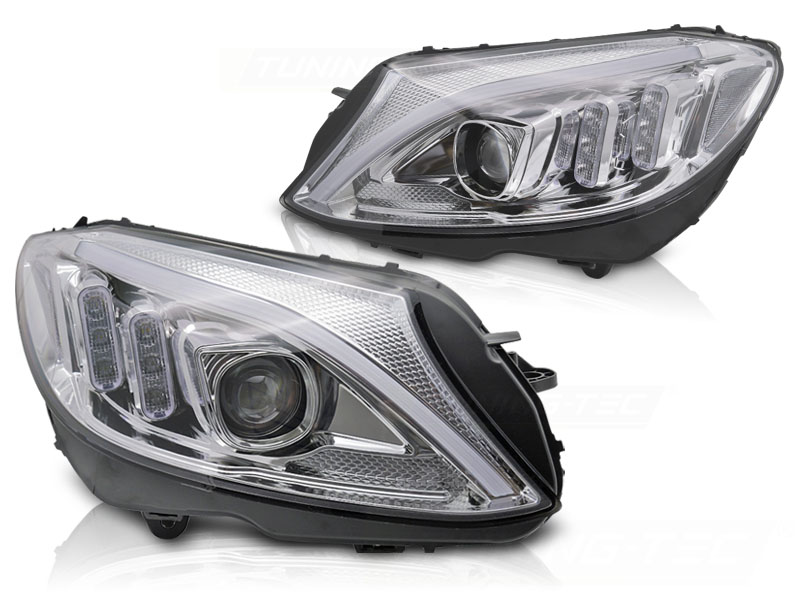Frontlykter Mercedes W205 14-18 Tube Lights Led Chrome - Bilde 2