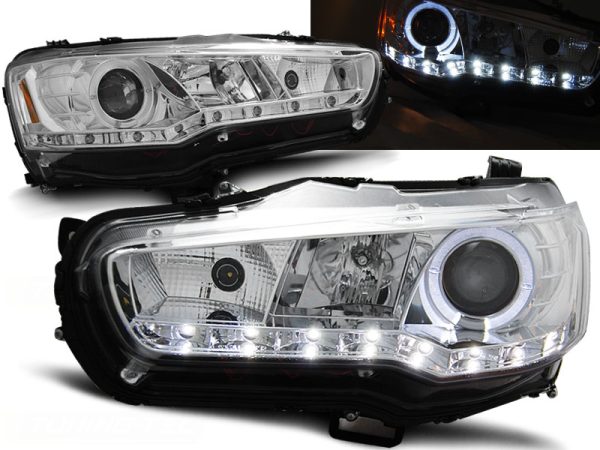 Frontlykter Mitsubishi Lancer 8 08-16 Daylight Chrome