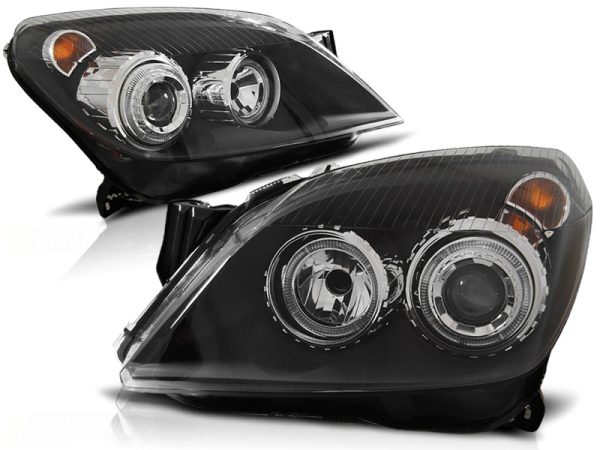 Frontlykter Opel Astra 03.04-09 Angel Eyes Black - Bilde 2