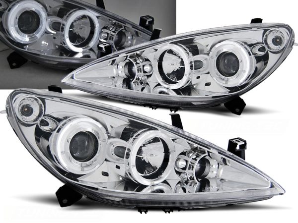 Frontlykter Peugeot 307 04.01-06.05 Angel Eyes Chrome