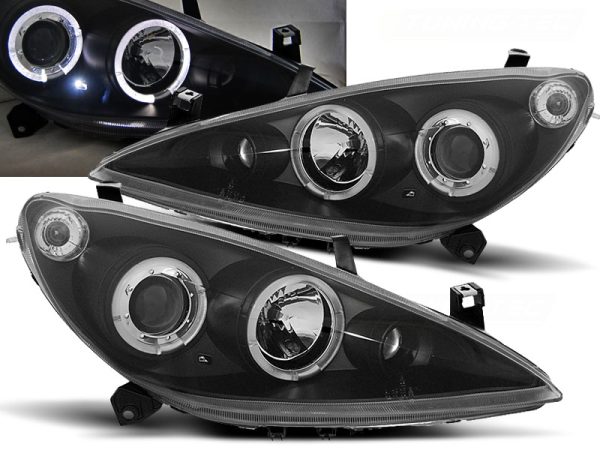 Frontlykter Peugeot 307 04.01-06.05 Angel Eyes Black