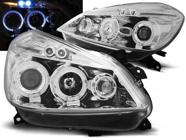 Frontlykter Renault Clio 3 05-09 Chrome Angel Eyes
