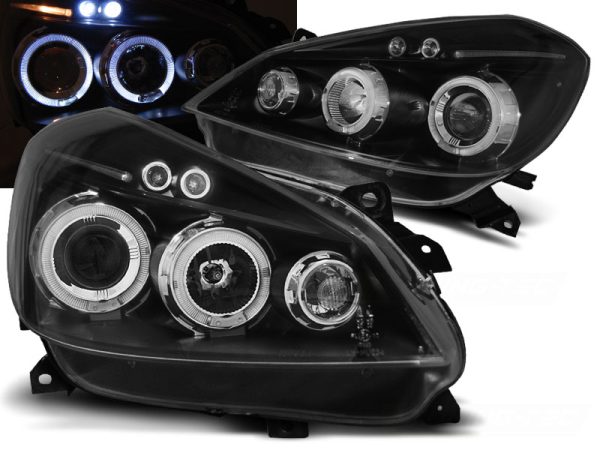 Frontlykter Renault Clio 3 05-09 Black Angel Eyes