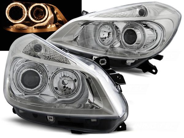 Frontlykter Renault Clio 3 05-09 Chrome Angel Eyes