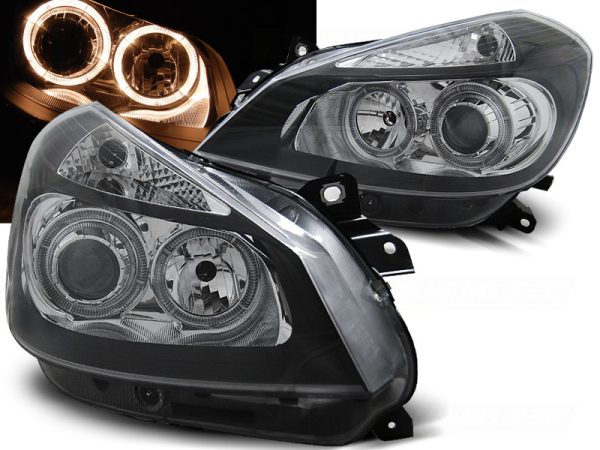 Frontlykter Renault Clio 3 05-09 Black Angel Eyes
