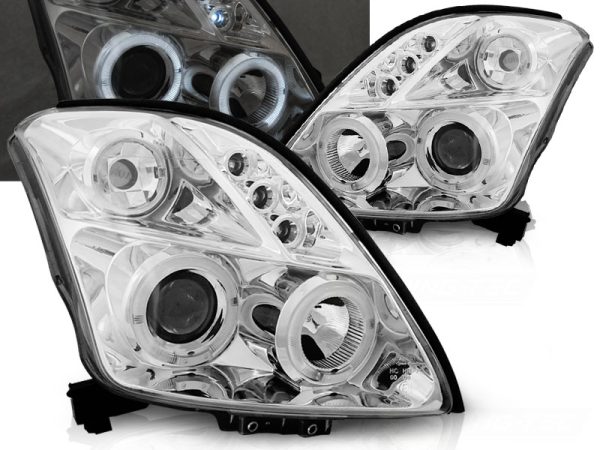 Frontlykter Suzuki Swift 05.05-10 Angel Eyes Chrome