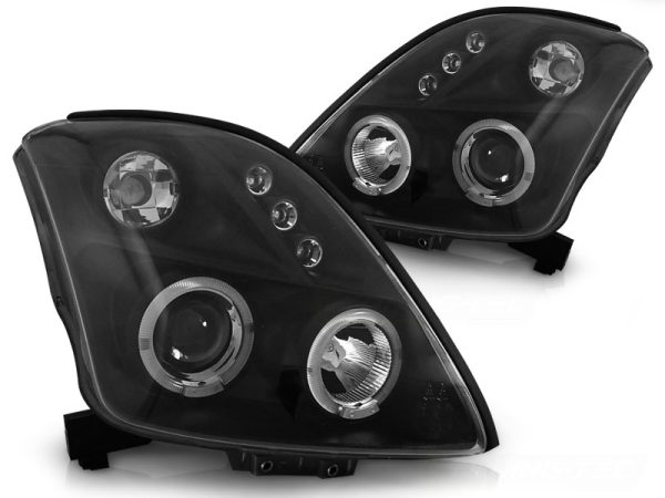 Frontlykter Suzuki Swift 05.05-10 Angel Eyes Black - Bilde 2