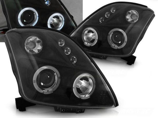 Frontlykter Suzuki Swift 05.05-10 Angel Eyes Black
