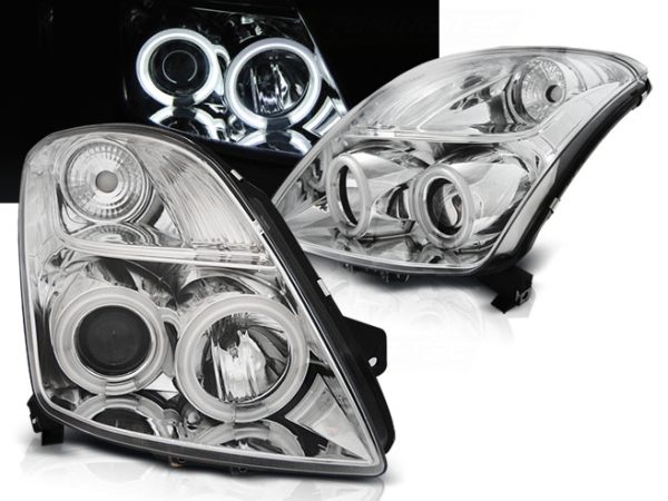 Frontlykter Suzuki Swift 05.05-10 CCFLl Angel Eyes Chrome