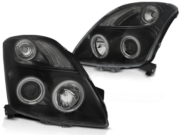 Frontlykter Suzuki Swift 05.05-10 CCFL Angel Eyes Black