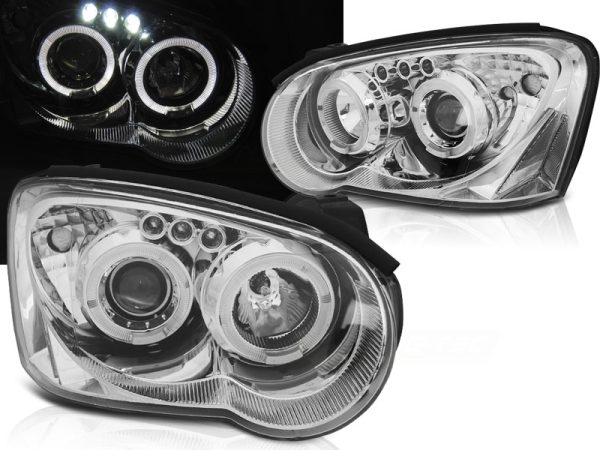Frontlykter Subaru Impreza II GD 03-05 Angel Eyes Chrome