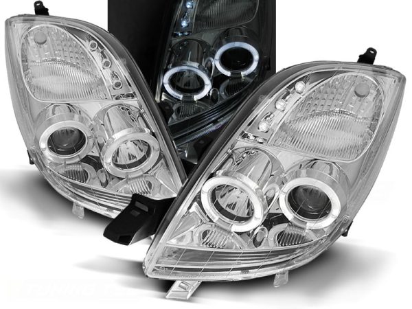 Frontlykter Toyota Yaris 06-09 Angel Eyes Chrome
