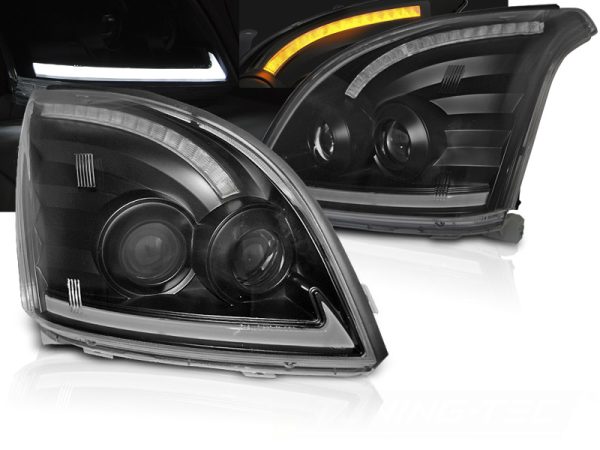 Frontlykter Toyota Land Cruiser 120 03-09 Tube Light Seq Led Sort