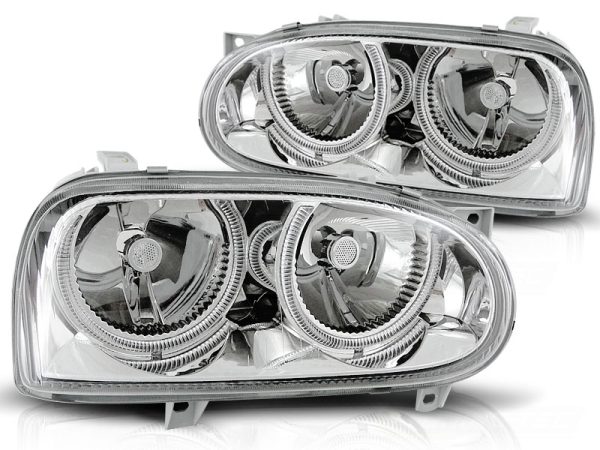 Frontlykter VW Golf 3 09.91-08.97 Angel Eyes Chrome - Bilde 2