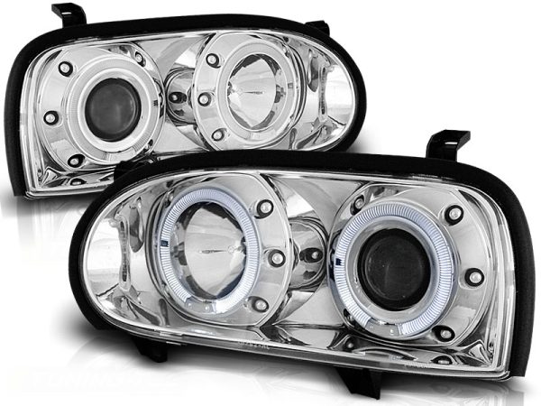 Frontlykter VW Golf 3 09.91-08.97 Angel Eyes Chrome - Bilde 2