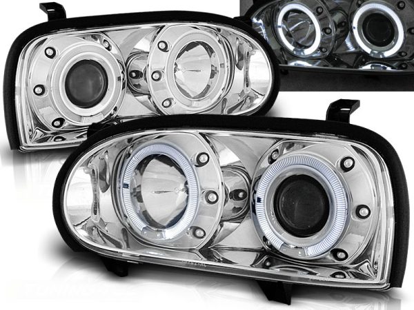 Frontlykter VW Golf 3 09.91-08.97 Angel Eyes Chrome